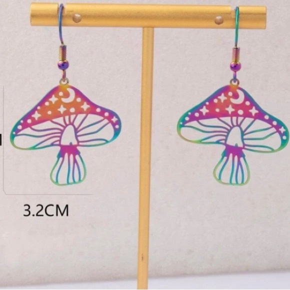 Rainbow mushroom earrings - Picture 3 of 3